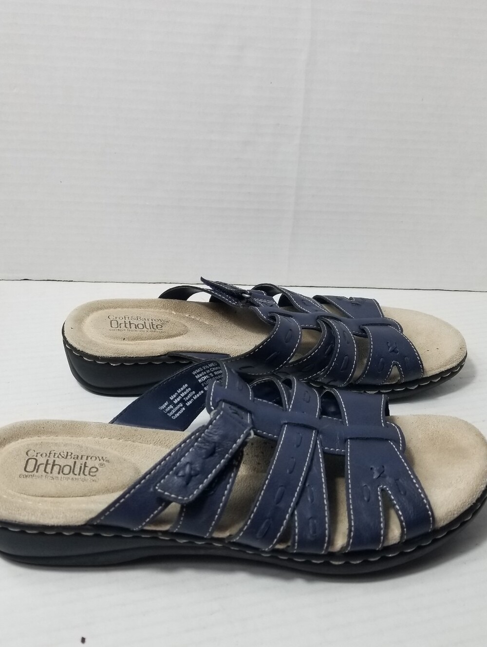 CROFT & BARROW WOMEN'S ORTHOLITE BLUE COMFORT SLIDE SANDALS SIZE 9.5